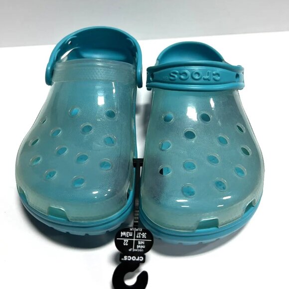 Crocs Womens Classic Clear Blue Clogs Size 6 - Picture 1 of 5